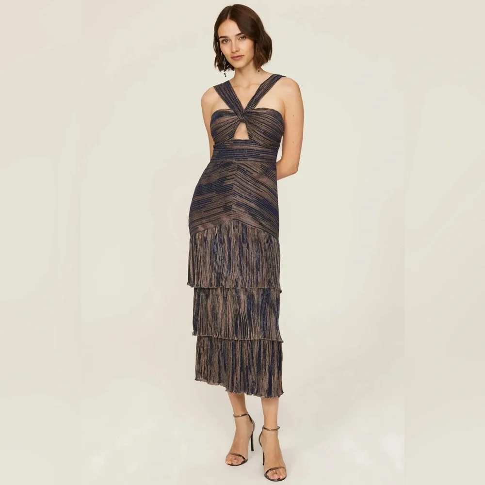 Saylor Intermix Hedi Lurex Metallic Halter‎ Midi Dress